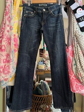 Zipper Dark Wash Bootcut Jeans